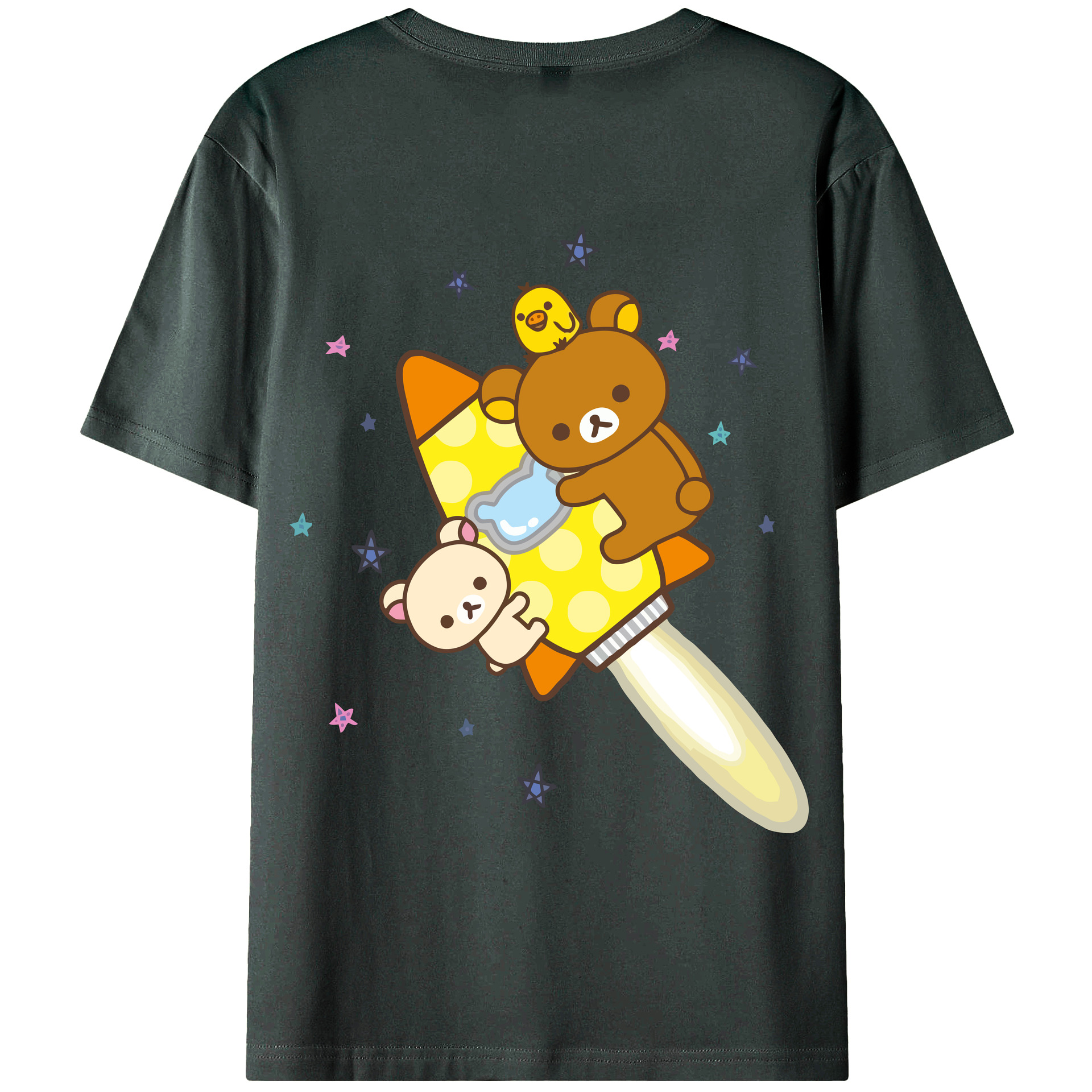 （画像用） リラックマ リラックマ キイロイトリ Rilakkuma Korilakkuma Kiiroitori 綿100％ メンズ半袖Tシャツ（バックプリント） 通気性